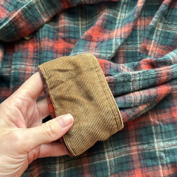 CQR‎ Flannel Button Up Shirt Dark Red / Orange Green Plaid Mens Size XL - Picture 7 of 13